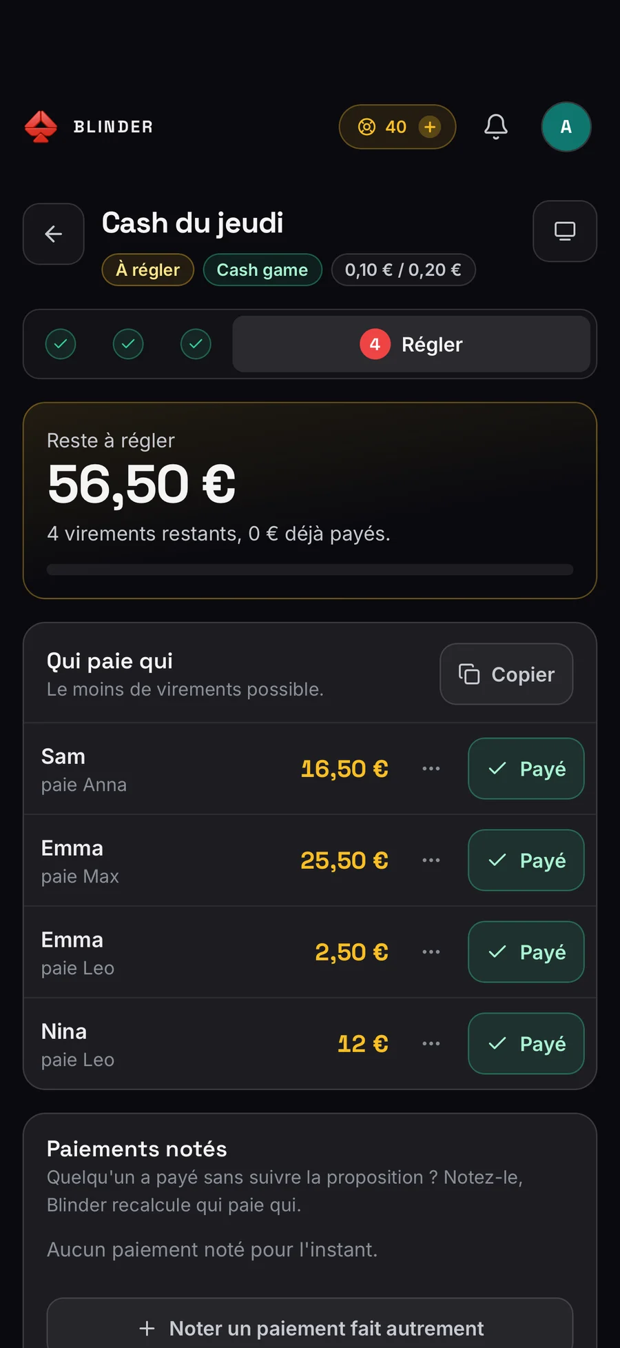 Le règlement d’une table de cash : reste à régler et qui paie qui